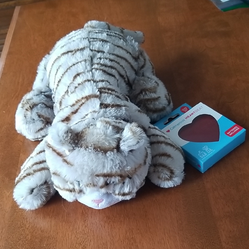 Smart  Pet Love Striped Plush Cat with Heartbeat Toy.  Anxiety toy for pets